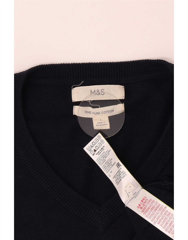 Maglione da uomo con scollo a V Marks & Spencer grande in cotone blu navy