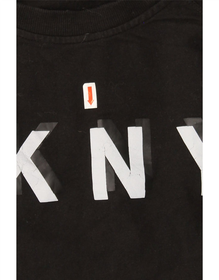 DKNY Womens Graphic Sweatshirt Jumper UK 14 Medium Black Polyester Vintage Dkny and Second-Hand Dkny from Messina Hembry 