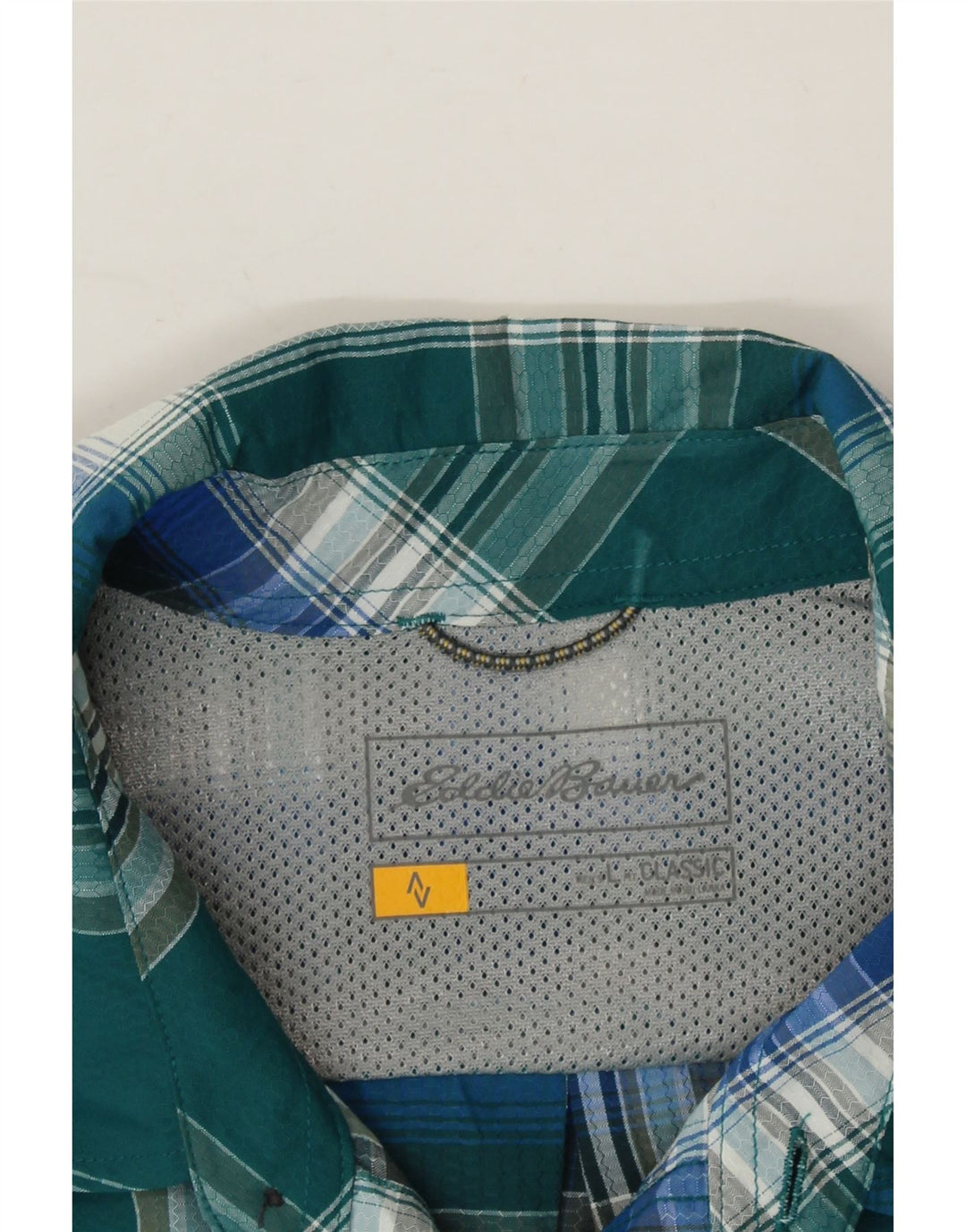 EDDIE BAUER Mens Short Sleeve Shirt Large Green Plaid Polyester Vintage Eddie Bauer and Second-Hand Eddie Bauer from Messina Hembry 