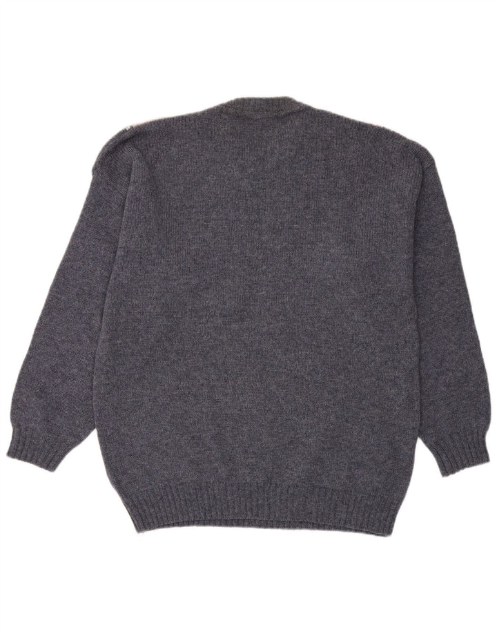 Maglione girocollo da uomo VINTAGE grande blu a rombi/diamante