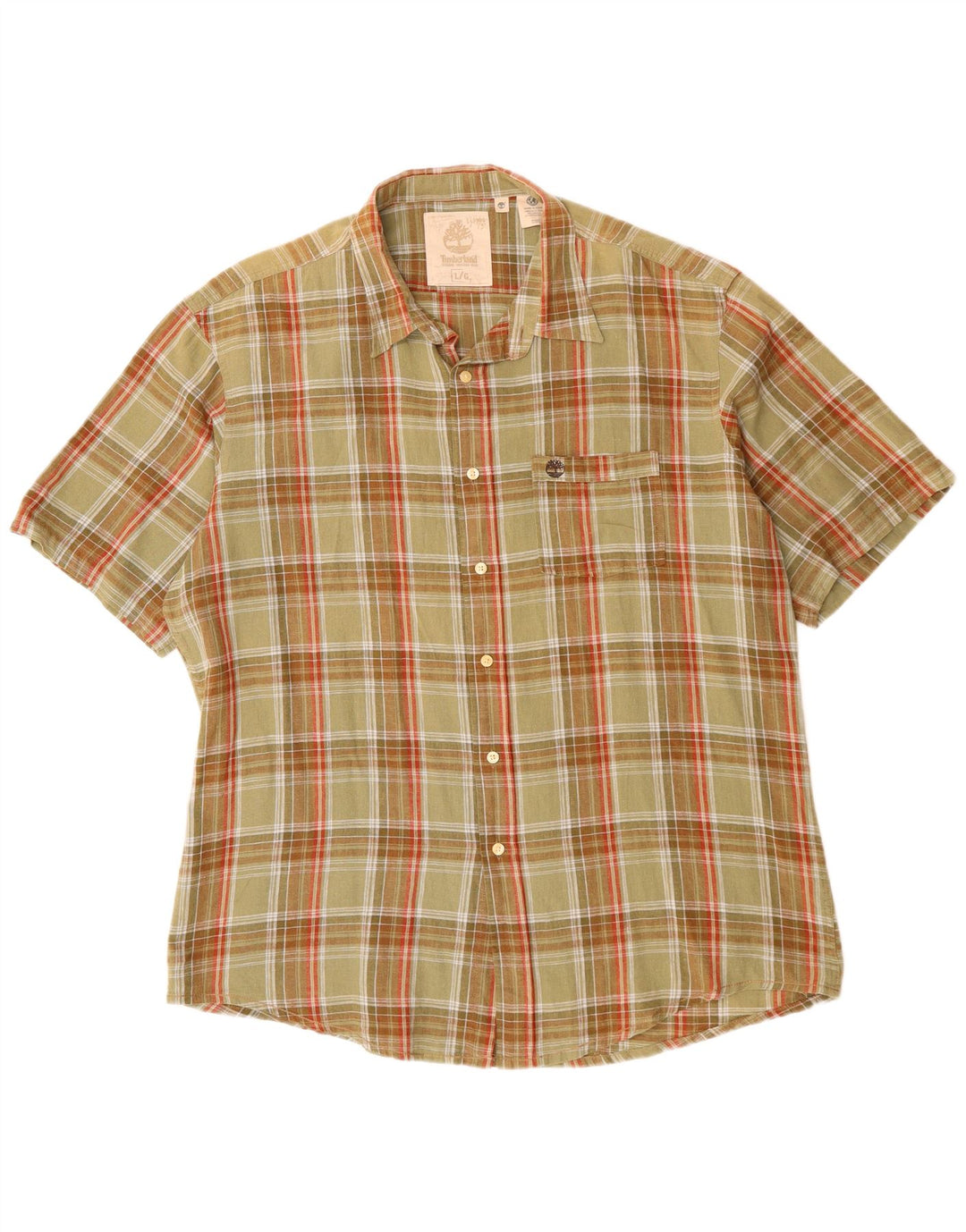 Timberland Camicia a maniche corte da uomo grande in cotone a quadri kaki classico