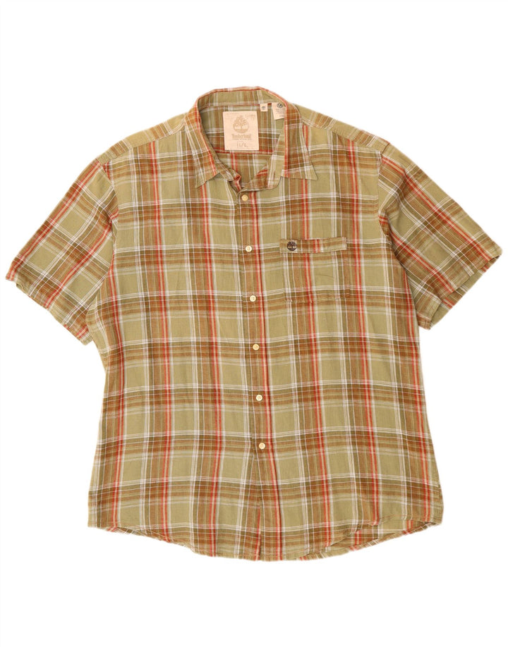 Timberland Camicia a maniche corte da uomo grande in cotone a quadri kaki classico