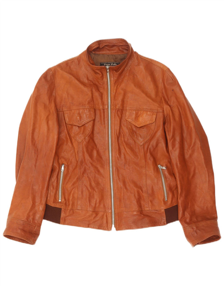 Giacca in pelle da donna vintage IT 46 grande in pelle marrone