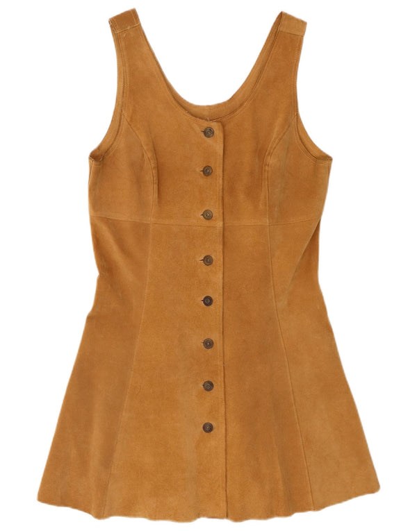 Abito vintage da donna senza maniche in pelle scamosciata IT 44 Pelle beige medio