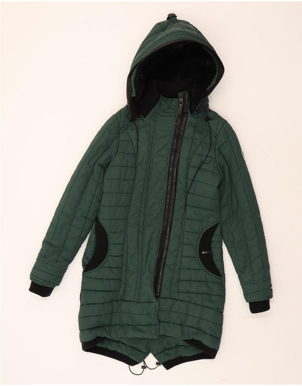 Cappotto imbottito con cappuccio da donna KHUJO UK 10 piccolo cotone color block verde