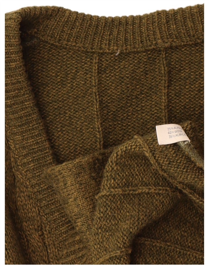 Maglione cardigan da uomo VINTAGE grande lana di alpaca kaki