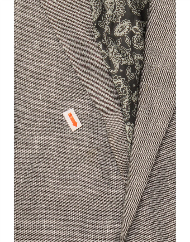 Giacca blazer da uomo a 2 bottoni Chaps UK 40 grande poliestere Chevron grigio