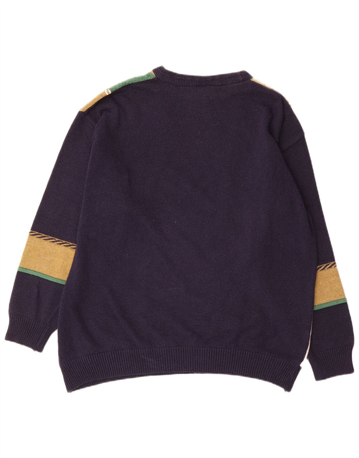 Maglione maglione girocollo vintage da uomo XL multicolore a blocchi di colore