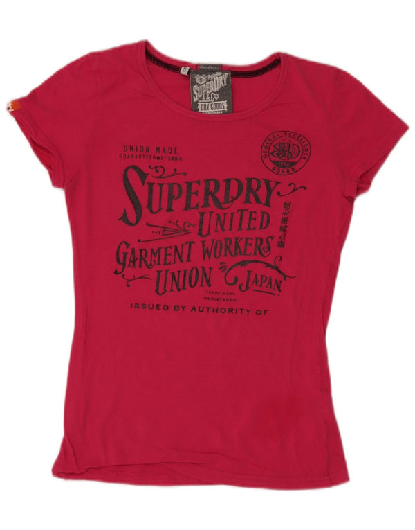 T-shirt grafica da donna Superdry Top UK 10 Small in cotone rosa
