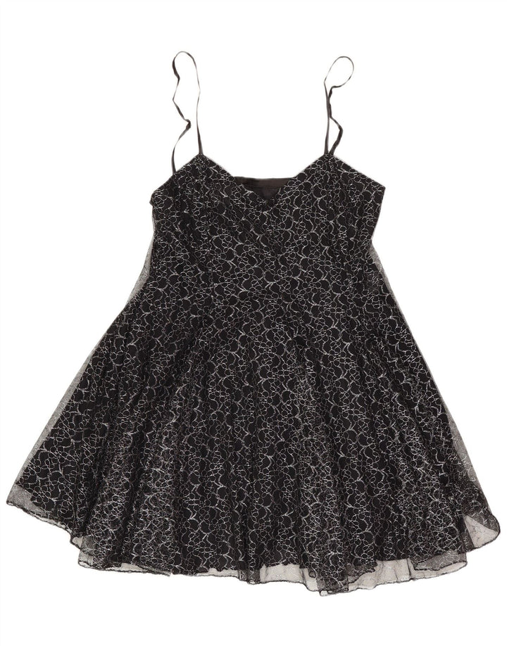 Abito tutù vintage da donna UK 8 Piccolo poliestere floreale nero