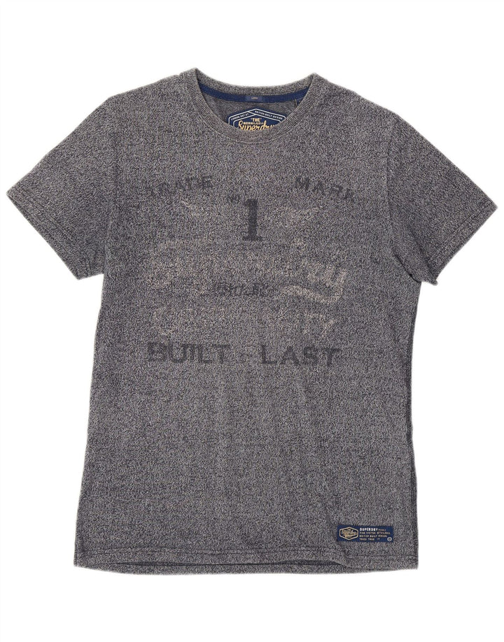 T-shirt grafica da uomo SUPERDRY Top grande in cotone screziato blu navy