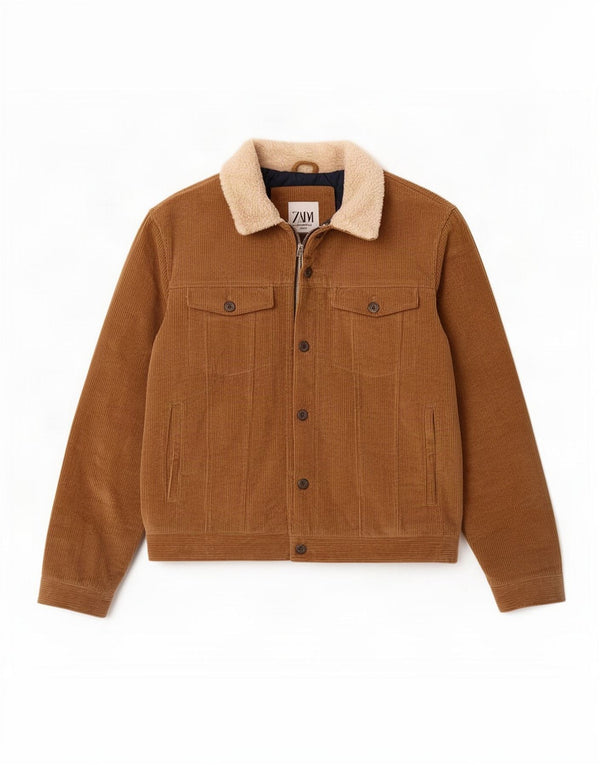 Giacca da uomo in velluto a coste Zara UK 40 Large marrone color block