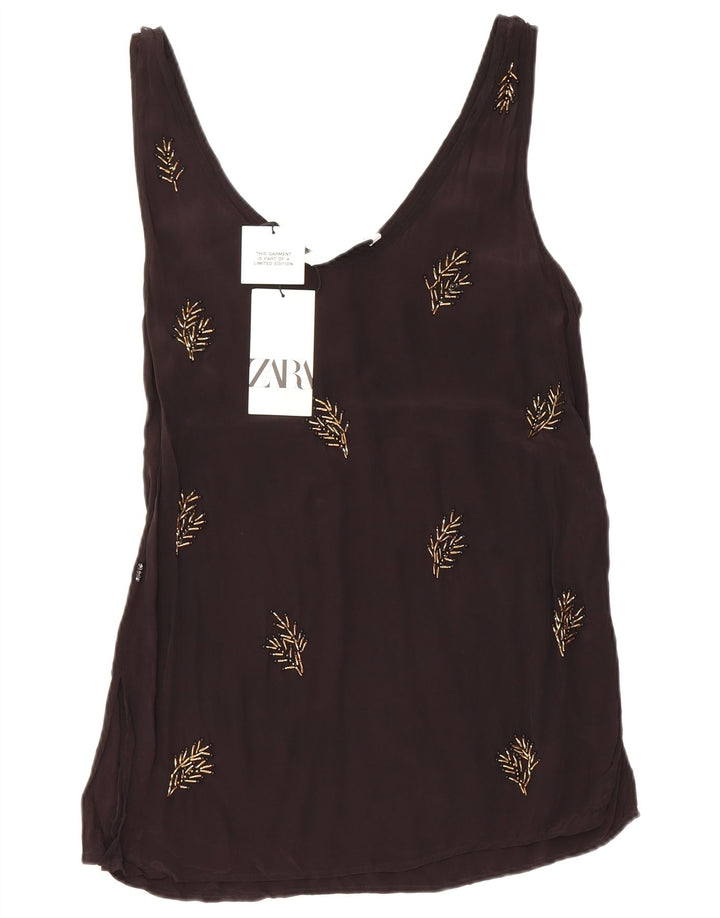 Canotta da donna Zara UK 10 piccola in viscosa floreale nera