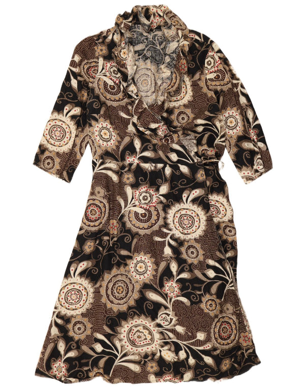 Abito avvolgente con maniche a 3/4 da donna Betty Jackson UK 16 Grande motivo floreale multicolore