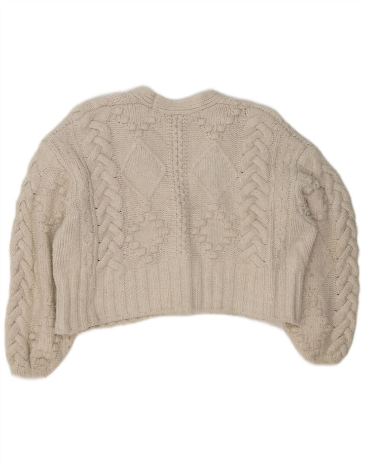 Maglione cardigan oversize corto da donna Zara UK 14 acrilico bianco medio