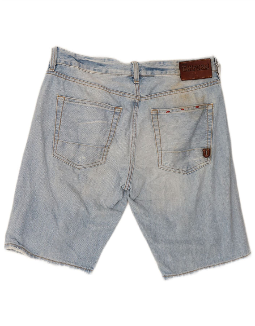 Pantaloncini di jeans invecchiati da uomo uniformi W30 cotone blu medio