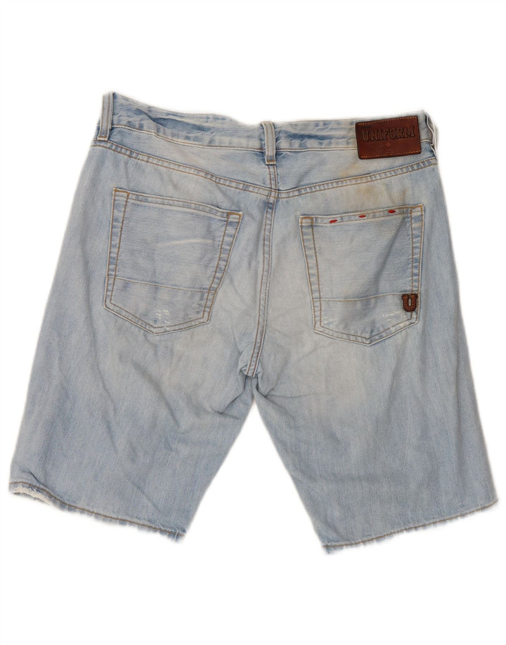 Pantaloncini di jeans invecchiati da uomo uniformi W30 cotone blu medio