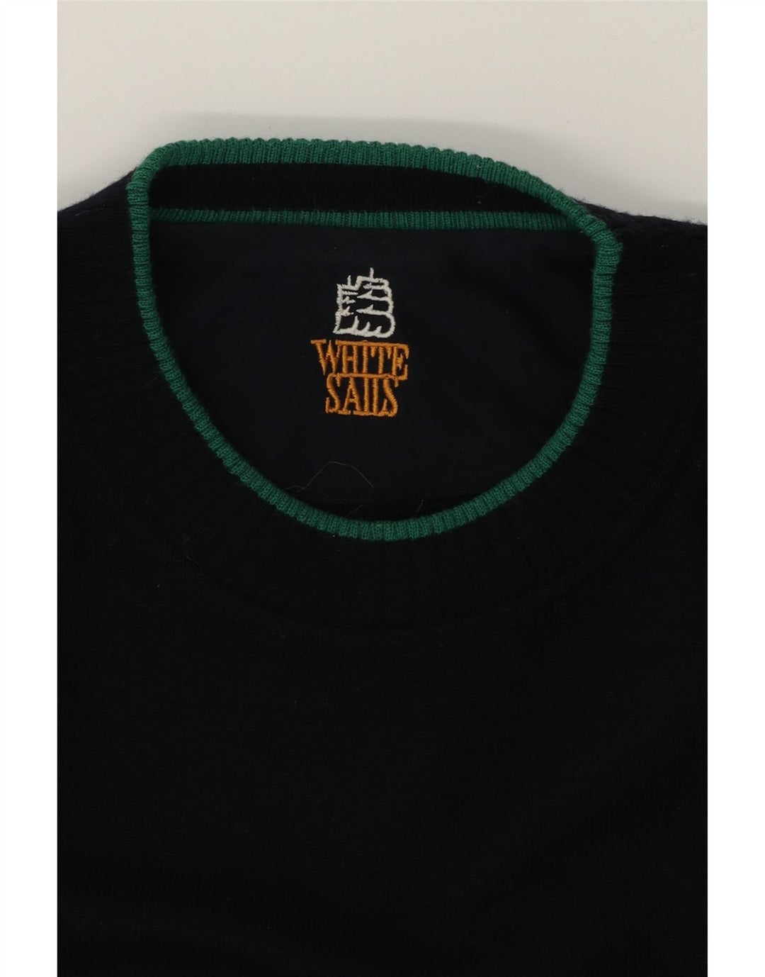 WHITE SAILS Mens Crew Neck Jumper Sweater XL Navy Blue Striped Vintage White Sails and Second-Hand White Sails from Messina Hembry 