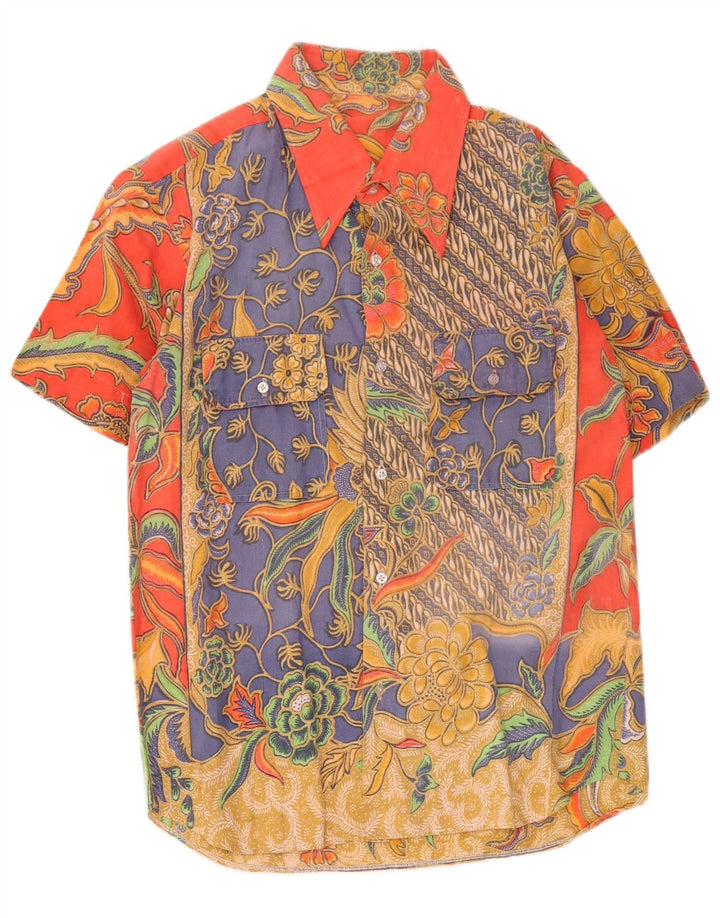 Camicia vintage da uomo a maniche corte floreale multicolore medio
