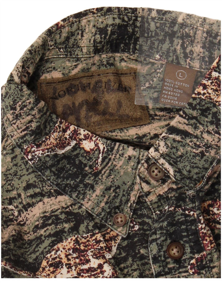 VINTAGE Camicia da uomo in flanella di cotone con stampa animalier verde grande