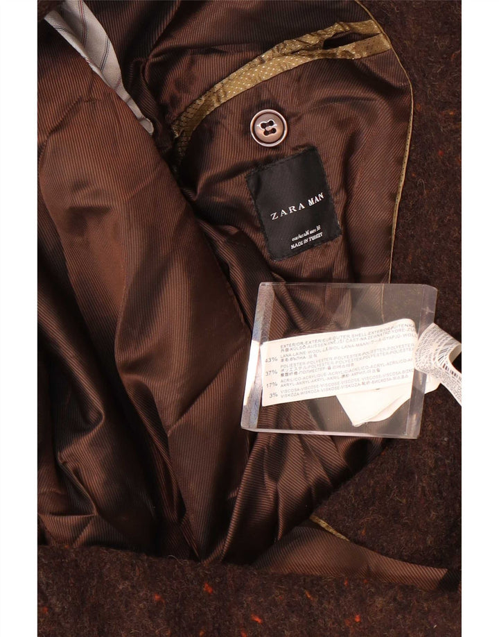 Giacca blazer da uomo a 2 bottoni Zara UK 38 Lana screziata marrone medio