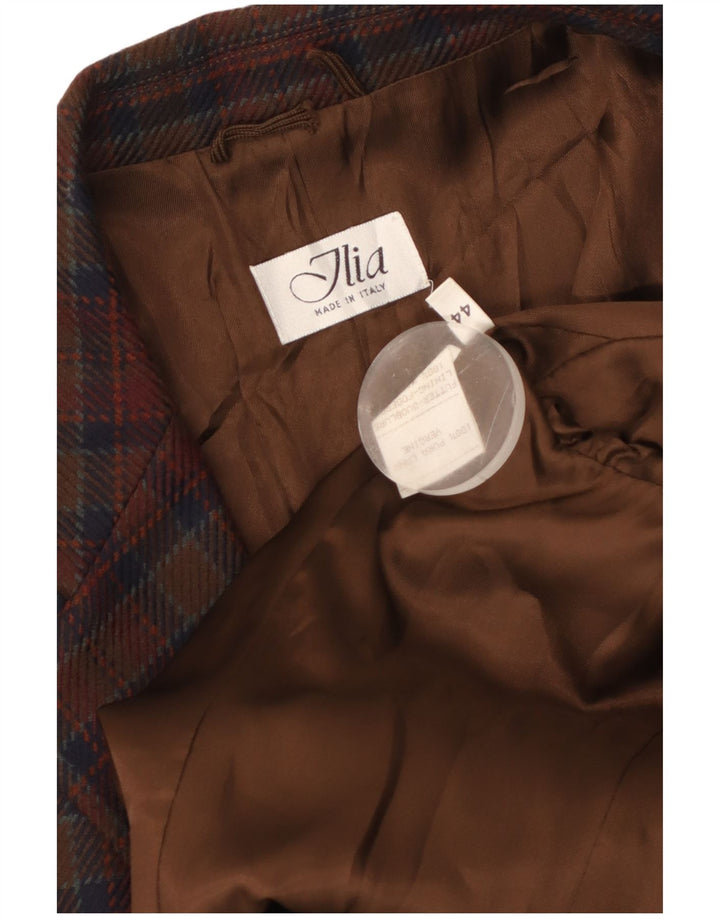 Giacca blazer da donna a 2 bottoni VINTAGE IT 44 Lana vergine a quadri marrone medio