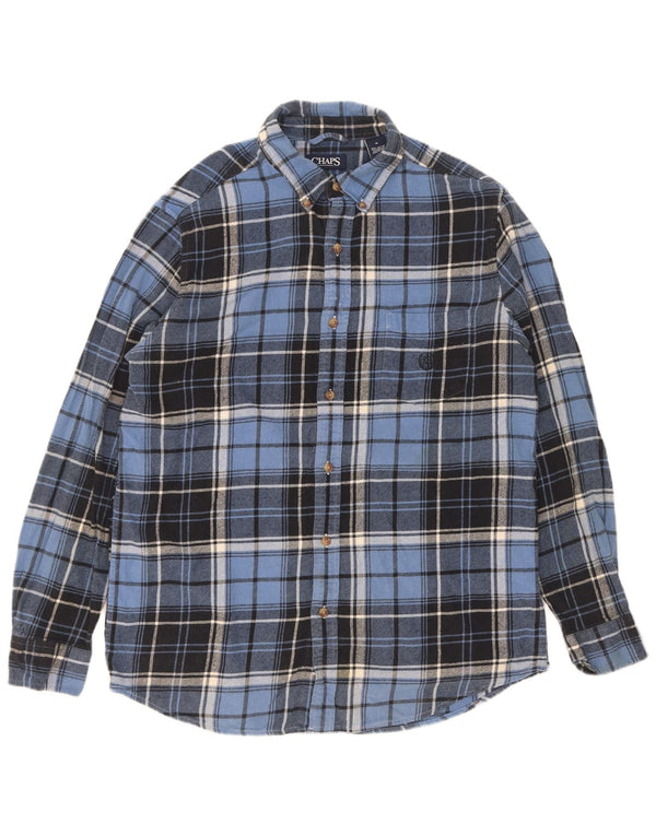 Camicia da uomo in flanella di cotone a quadri blu medio