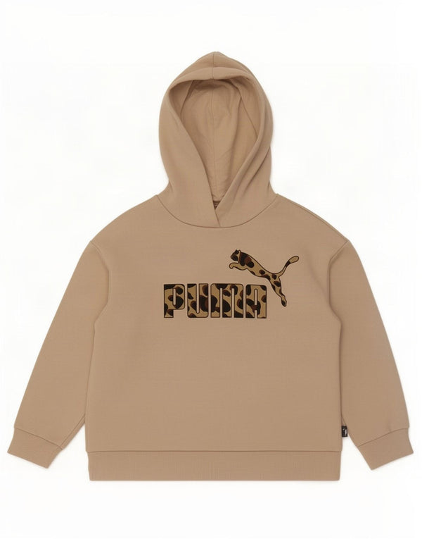 Felpa con cappuccio grafica per ragazze Puma 9-10 anni in cotone beige