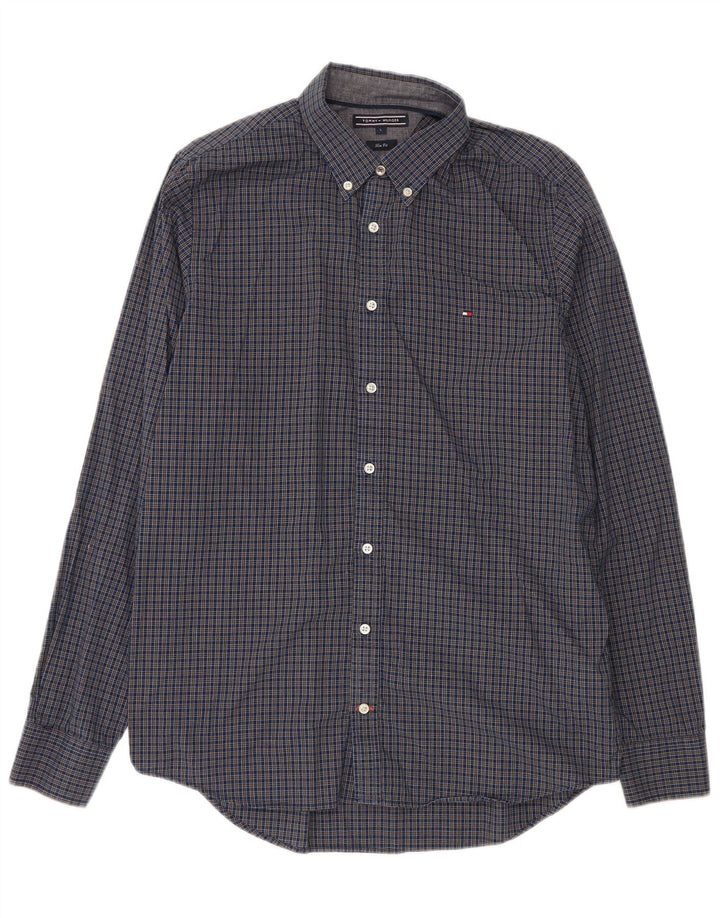 Camicia slim fit da uomo Tommy Hilfiger di grandi dimensioni in cotone a quadri blu navy