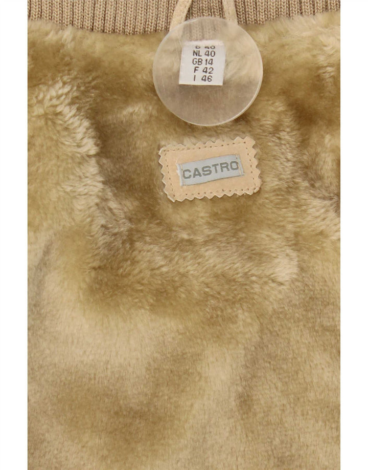 Giubbotto bomber in pelle scamosciata da donna Castro UK 14 grande in pelle beige