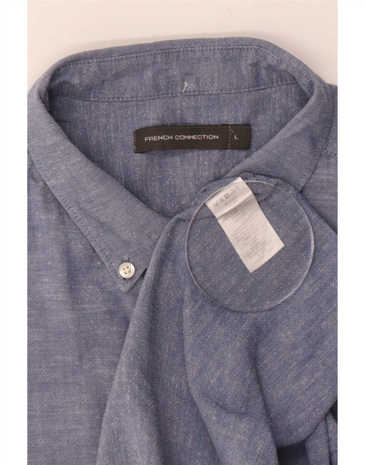 Camicia a maniche corte da uomo French Connection grande in cotone blu
