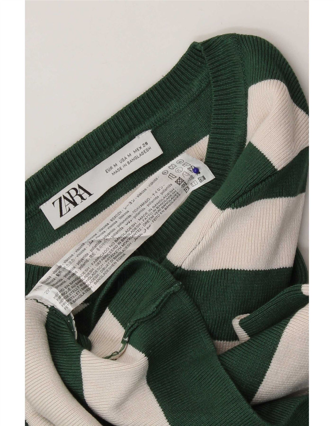 Top corto da donna Zara a maniche lunghe UK 12 Viscosa a righe verde medio