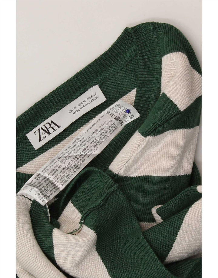Top corto da donna Zara a maniche lunghe UK 12 Viscosa a righe verde medio