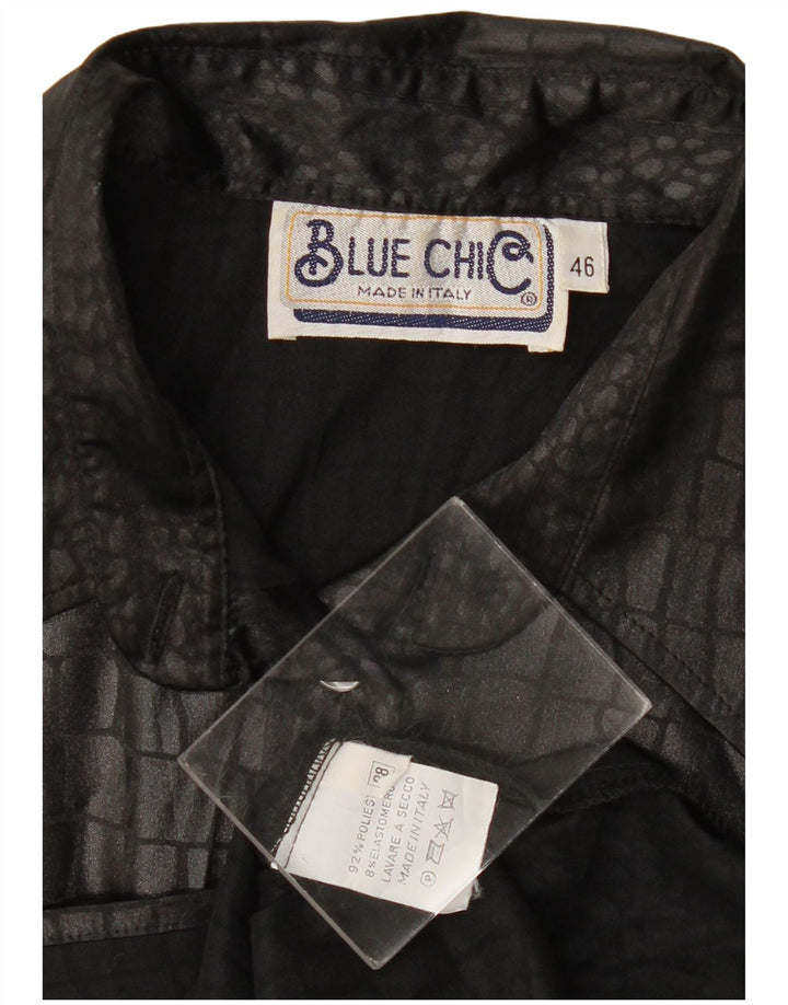 Camicetta camicia vintage da donna IT 46 Grande poliestere nero con stampa animalier