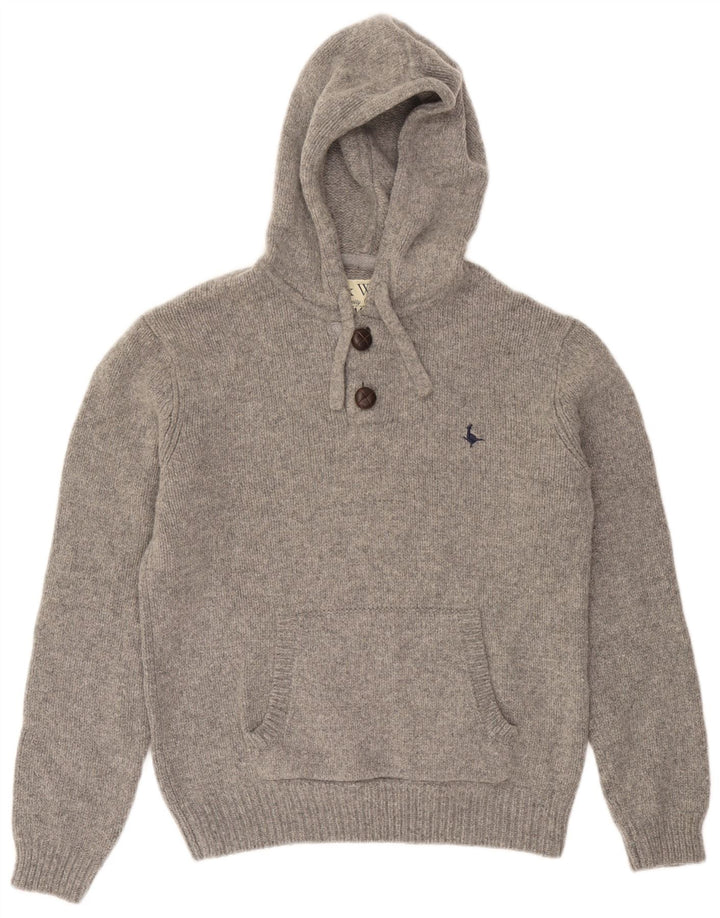 Maglione da uomo Jack Wills con cappuccio e collo a bottoni in lana grigio medio