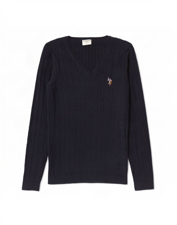 Polo Assn. Maglione da donna con scollo a V UK 8 piccolo cotone blu navy