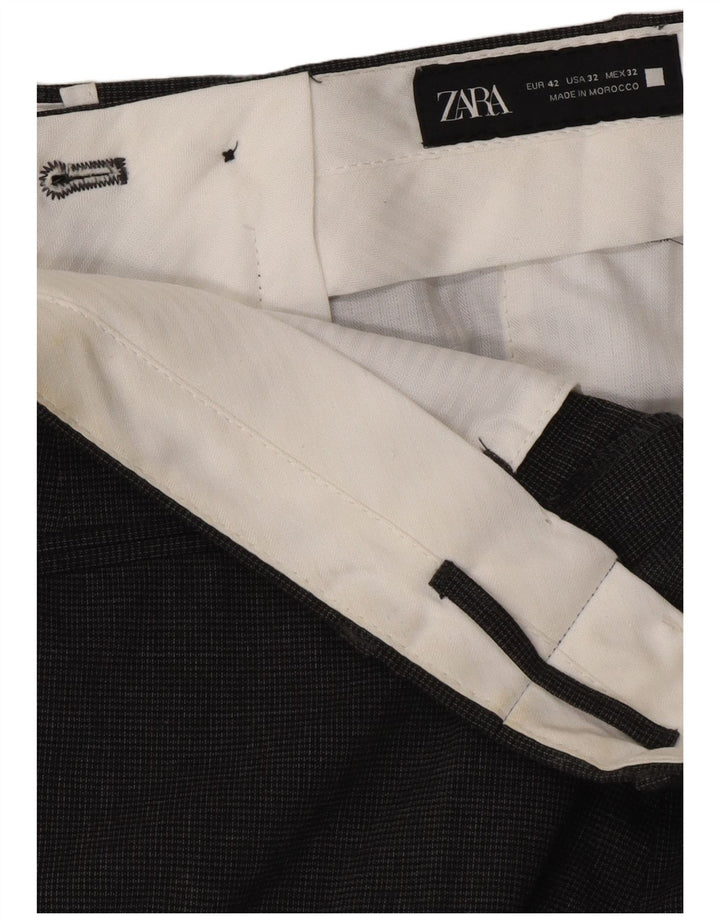 Pantaloni chino slim da uomo Zara EU 42 Large W32 L32 lana a quadri grigi