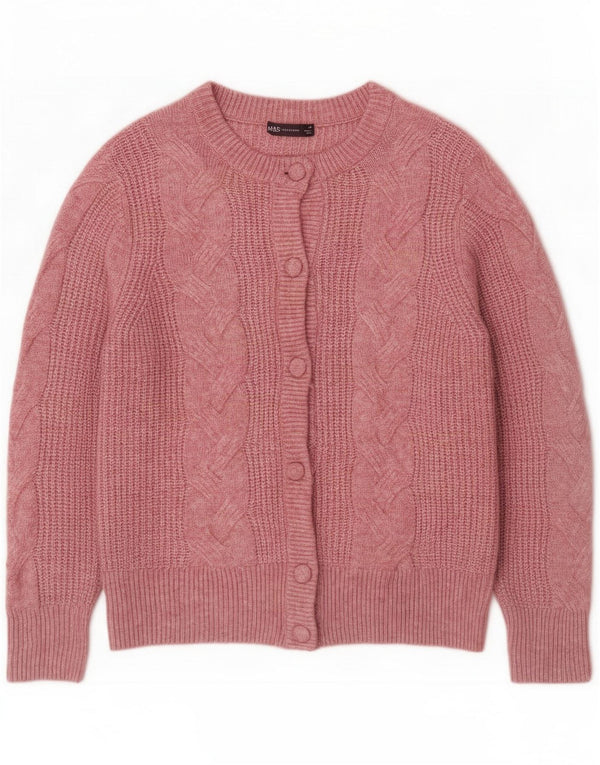 Marks & Spencer maglione cardigan da donna UK 14 grande acrilico rosa screziato