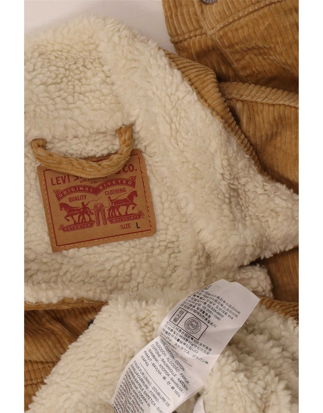 Giacca da donna in velluto a coste Sherpa Levi's UK 16 grande cotone beige