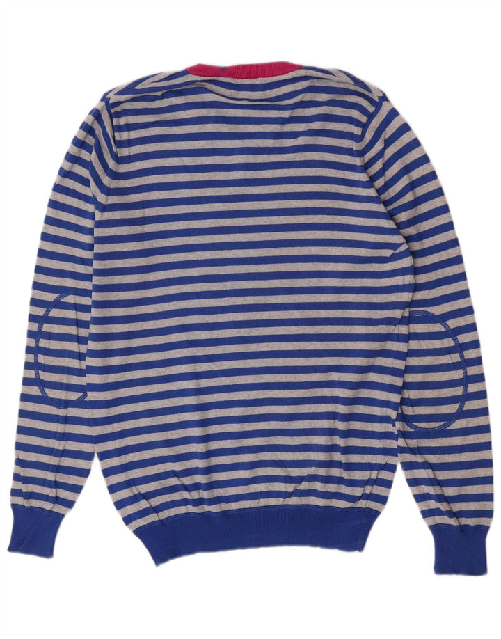 Maglione da uomo con scollo a V Gas in cotone a righe blu medio