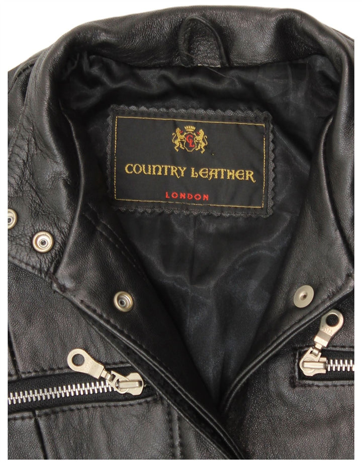 Cappotto in pelle da donna VINTAGE UK 8 piccolo in pelle nera