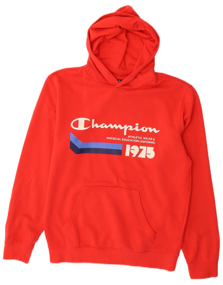 Maglione con cappuccio grafico da uomo Champion in cotone rosso medio