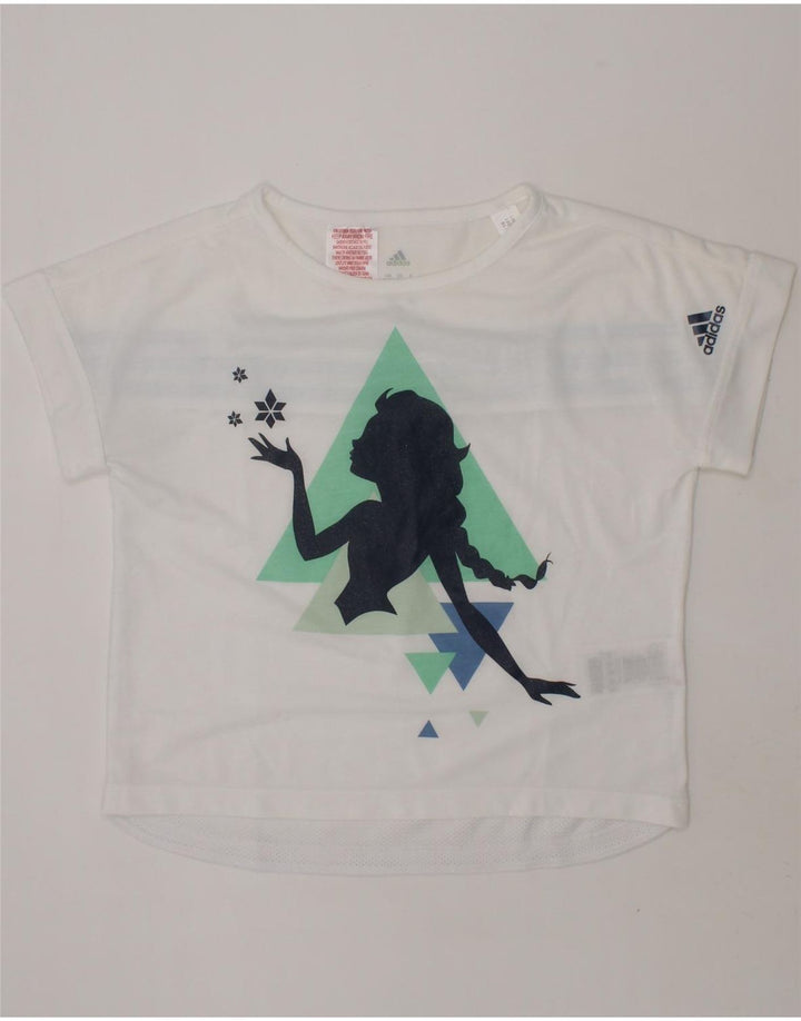 ADIDAS Girls Graphic T-Shirt Top 7-8 Years White Polyester Vintage Adidas and Second-Hand Adidas from Messina Hembry 