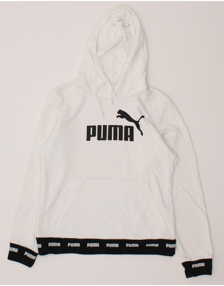 PUMA Womens Graphic Hoodie Jumper UK 14 Medium White Cotton Vintage Puma and Second-Hand Puma from Messina Hembry 