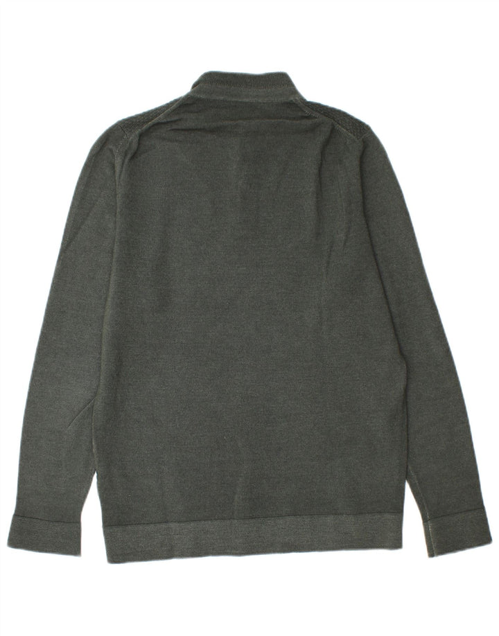 Massimo Dutti Maglione da uomo con bottoni e collo in lana verde medio