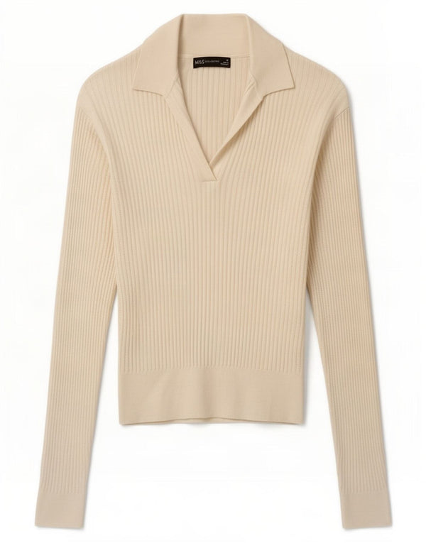 Maglione maglione collo alto da donna Marks & Spencer UK 10 piccolo bianco sporco