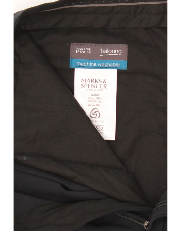 Pantaloni da abito con pegging da uomo Marks & Spencer W30 L29 poliestere blu navy