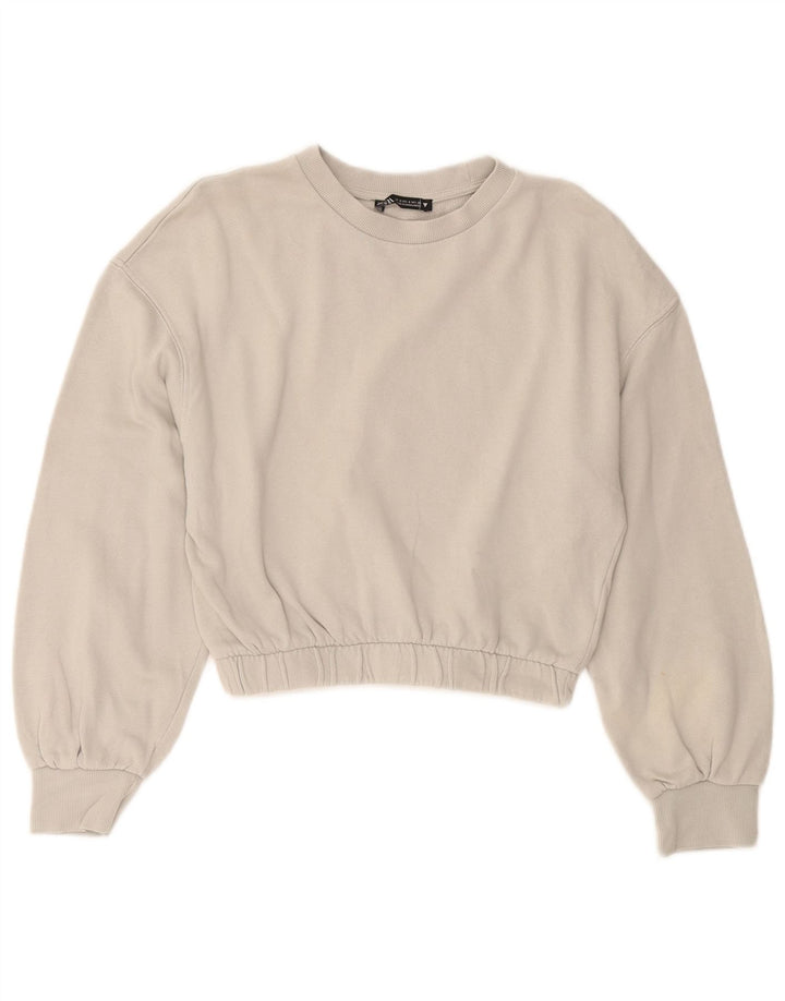 Felpa corta da donna Zara, maglione UK 10, piccolo cotone grigio