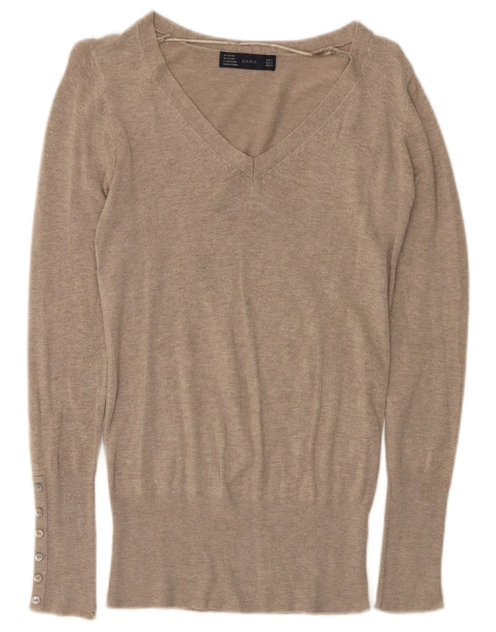 Maglione Zara da donna con scollo a V UK 10 piccolo rayon grigio screziato
