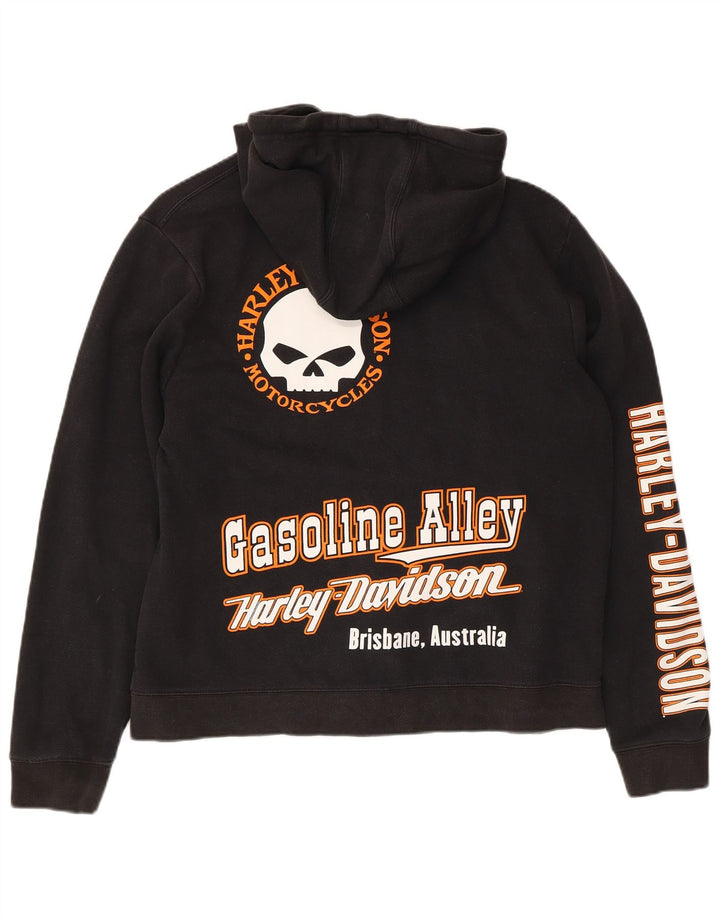 Felpa con cappuccio e zip grafica da uomo Harley Davidson in cotone nero medio